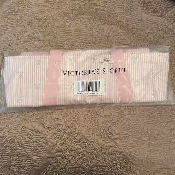 NEW Victoria's Secret Shine Tote Bag with Heritage Pink Stripe Print - Picture 7 of 8
